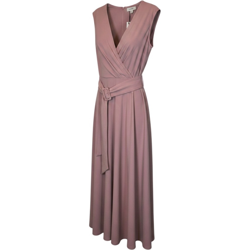 Coast Belted Crepe V Neck Midi Dress Pink Blush Sleeveless Lined US 12 NWT